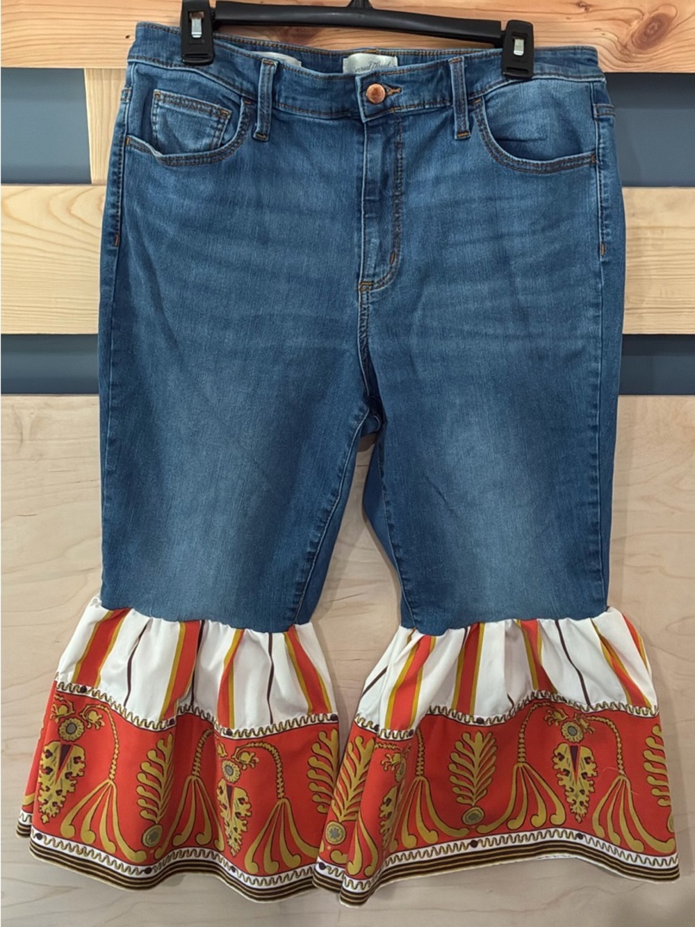 Custom Upcycled Boho Ruffled Hem Jeans - Picture 2 of 2